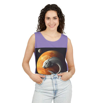 Unisex Garment-Dyed, Tank Top, Pisces Design, Space Animal, 100% US cotton