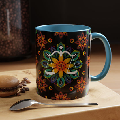 Accent Coffee Mug, Libra, Zodiac v4, Flower Pattern, (11, 15oz)