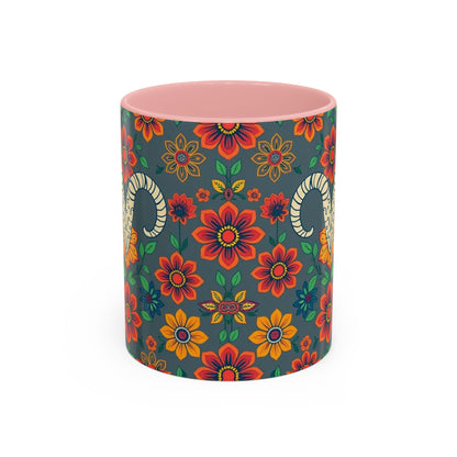 Accent Coffee Mug, Aries, Zodiac v4, Flower Pattern, (11, 15oz)