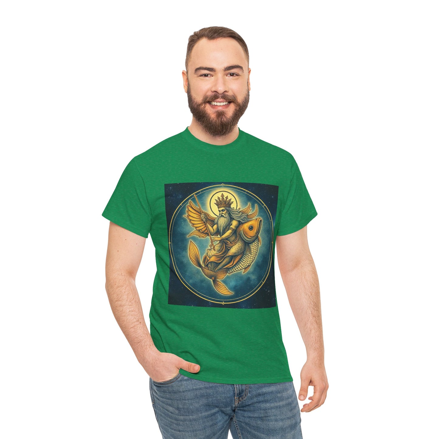 Unisex Heavy Cotton T-Shirt, Pisces King. Zodiac Design
