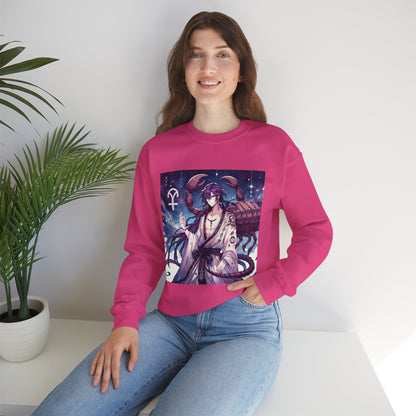 Unisex Heavy Blend™ Crewneck Sweatshirt, Scorpio Zodiac Design, purple scorpion anime