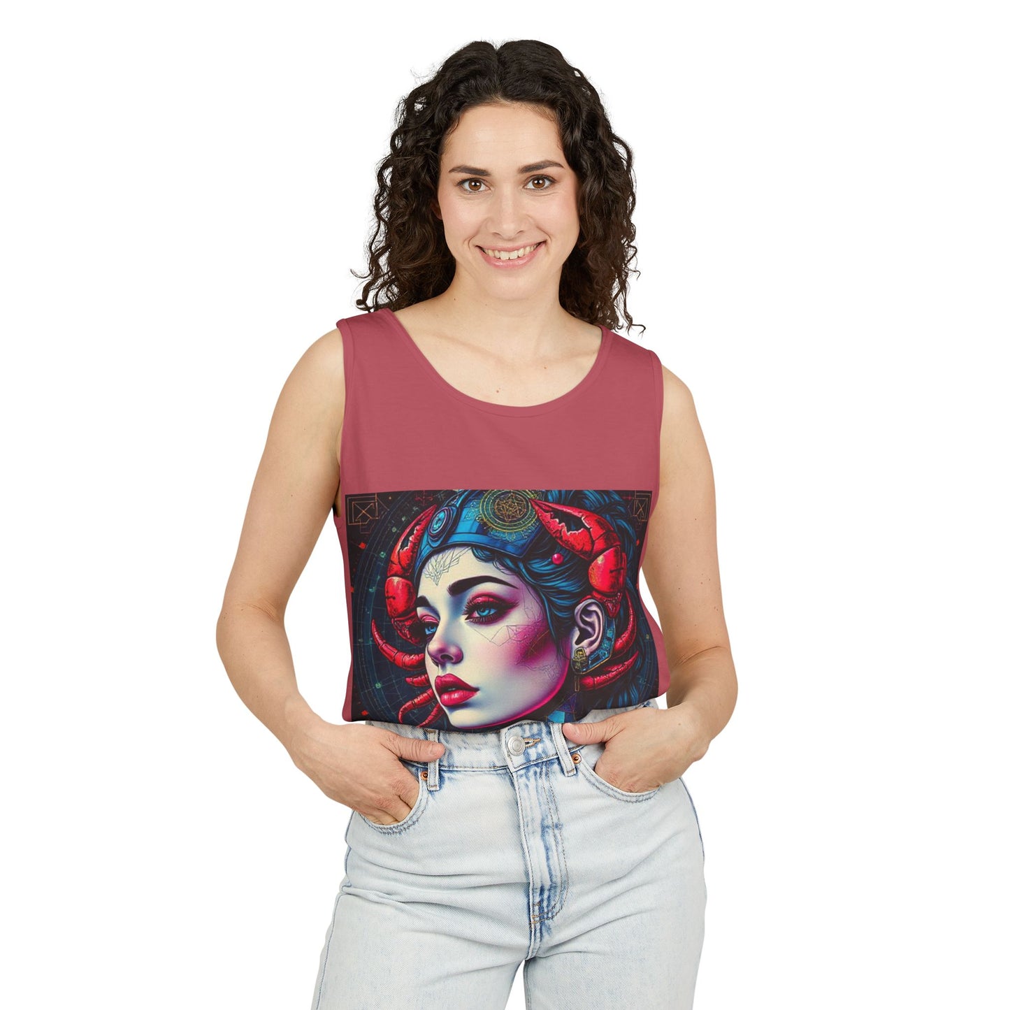 Unisex Garment-Dyed, Tank Top, Cancer, Pop Art v1, 100% US cotton
