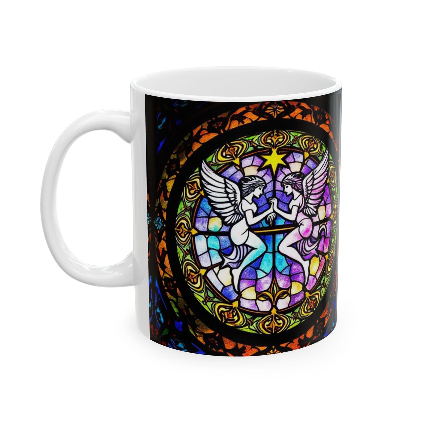 Ceramic Mug, (11oz, 15oz), Ceramic Coffee Mug, AOP, Glass Design, Gemini Zodiac