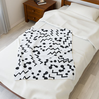 Velveteen Plush Blanket, Aquarius Zodiac Sign, Constellation & Symbol, White, 100% polyester