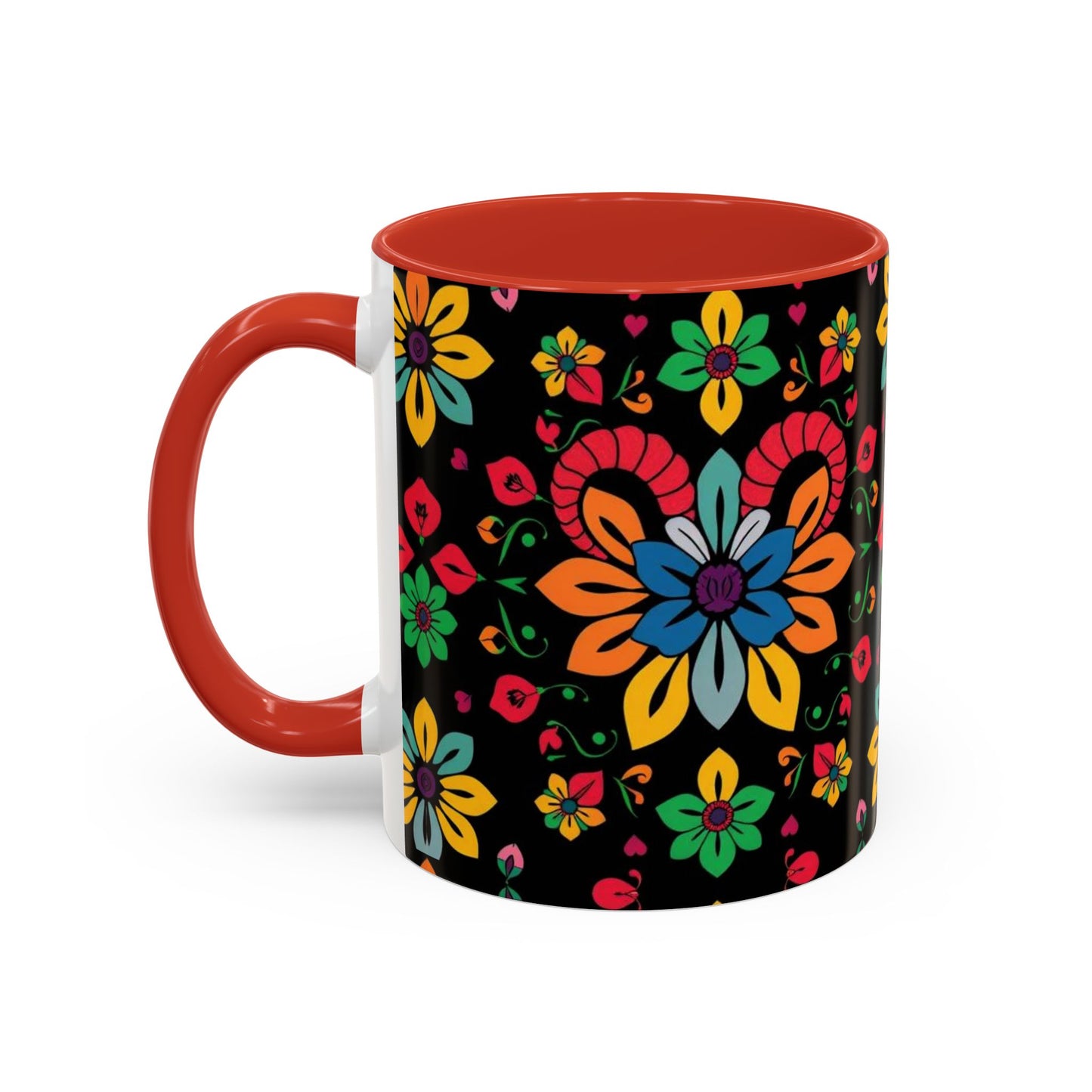 Accent Coffee Mug, Aries, Zodiac v3, Flower Pattern, (11, 15oz)