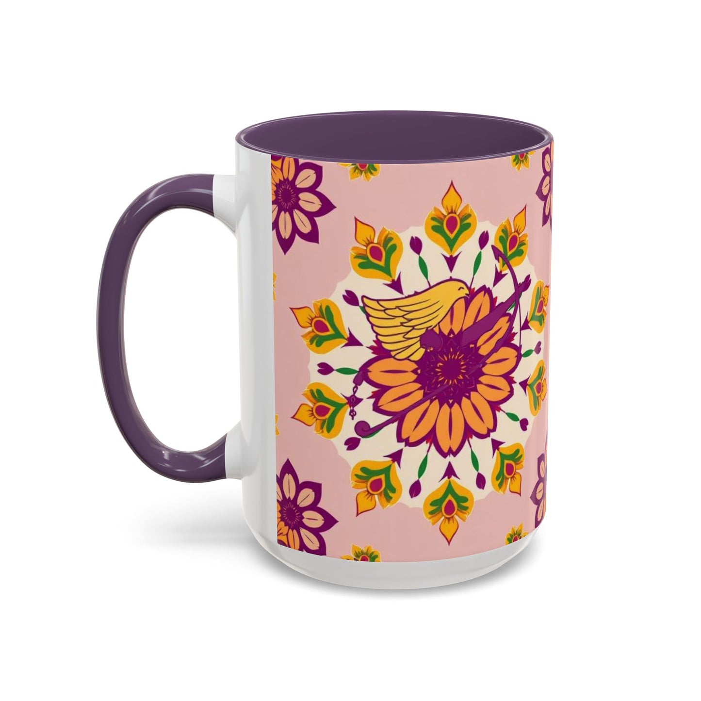 Accent Coffee Mug, Sagittarius, Zodiac v4. Flower Pattern, (11, 15oz)