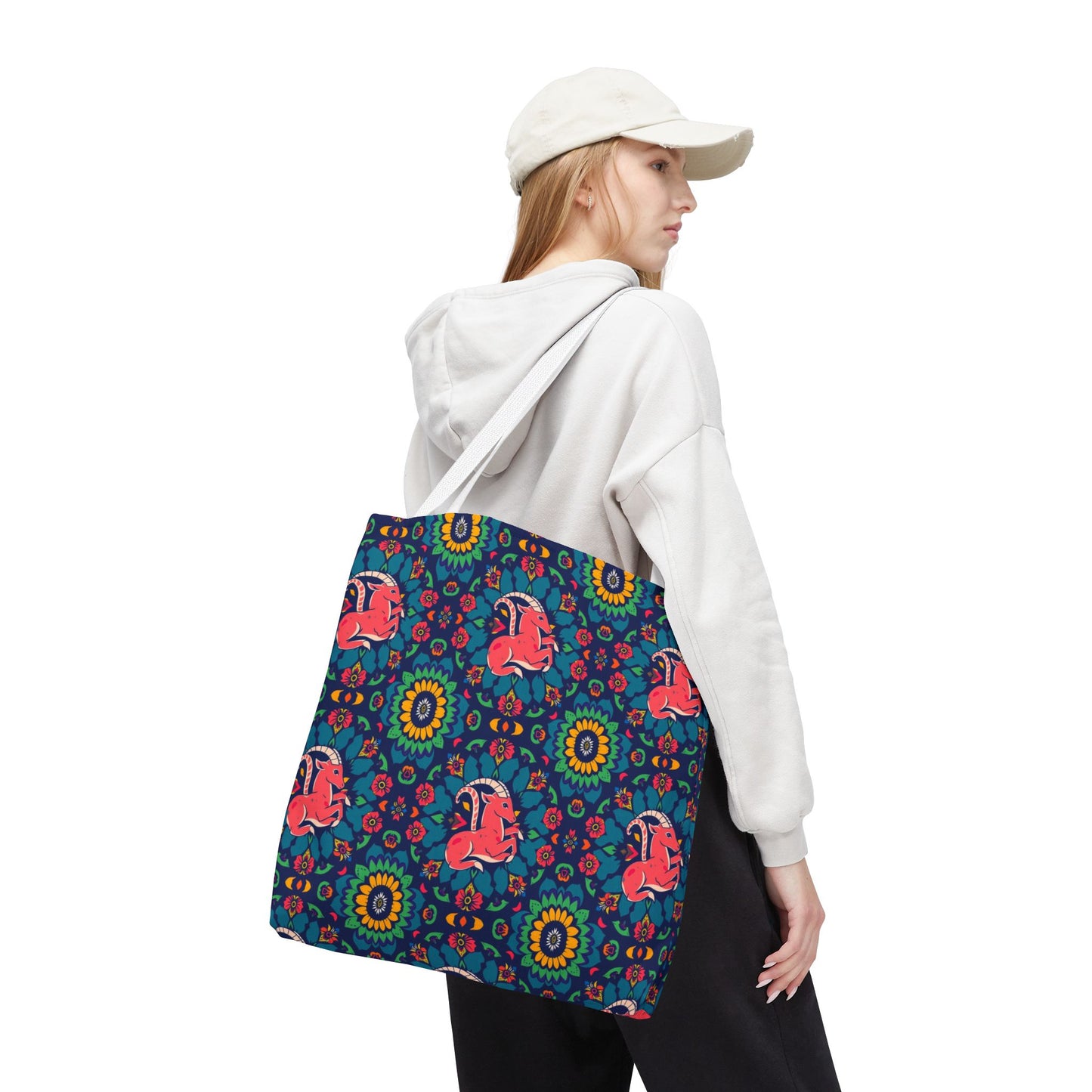Tote Bag, (AOP), Capricorn, Zodiac v4, Flower Pattern