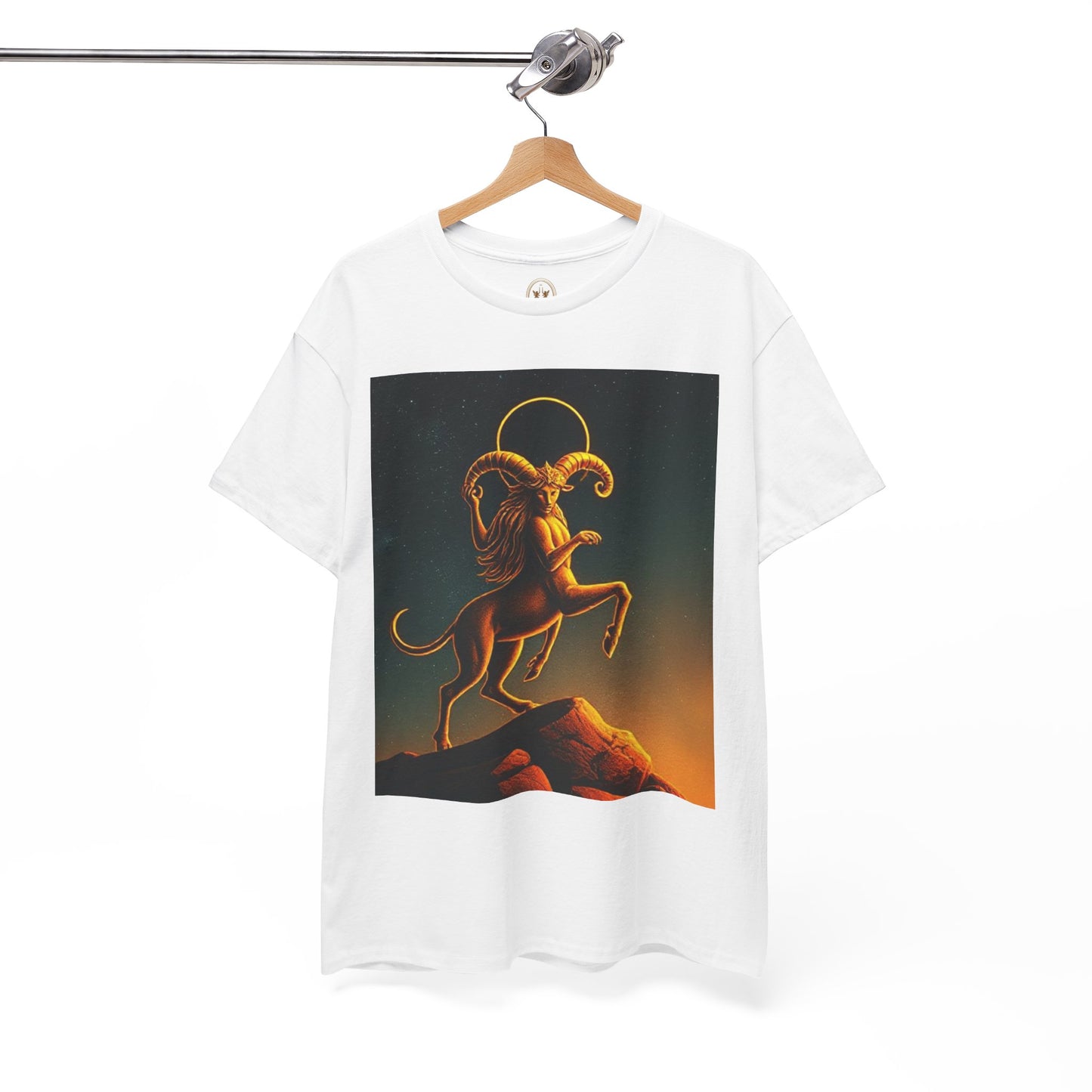 Unisex Heavy Cotton T-Shirt, Mountain Top 1v, Aries Zodiac Design