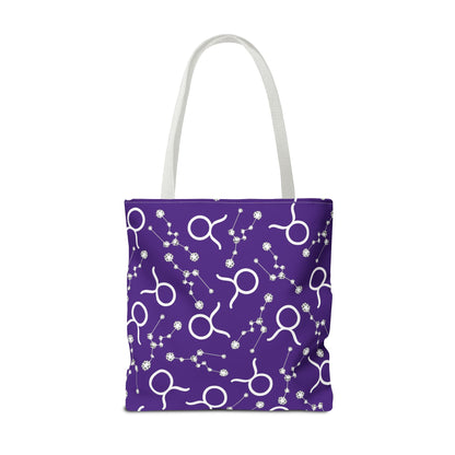 Tote Bag, Taurus Zodiac Sign, AOP, (Purple, White)