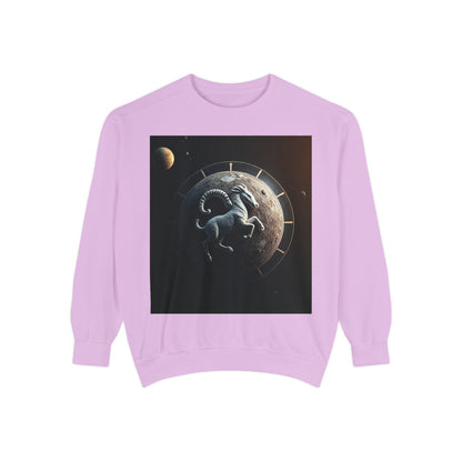 Garment-Dyed Sweatshirt, Unisex, Space Animal Design, Aries