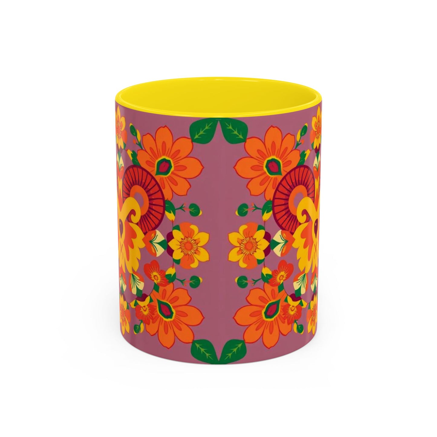 Accent Coffee Mug, Aries, Zodiac v1, Flower Pattern, (11, 15oz)
