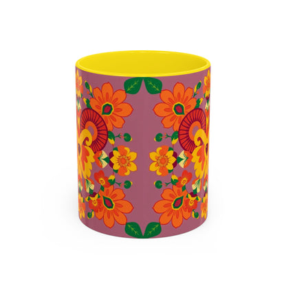 Accent Coffee Mug, Aries, Zodiac v1, Flower Pattern, (11, 15oz)