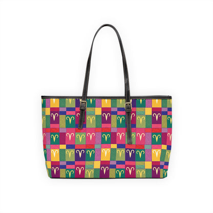 Leather Shoulder Bag, Aries, Zodiac v3, Shapes Pattern