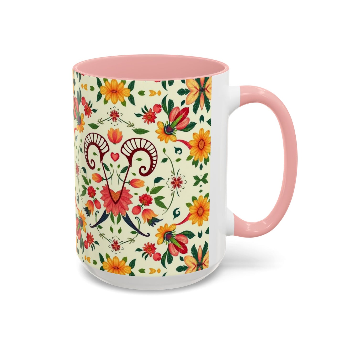 Accent Coffee Mug, Aries, Zodiac, Flower Pattern, (11, 15oz)