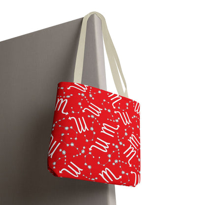 Tote Bag, Scorpio Zodiac Sign, AOP, (Red, White)