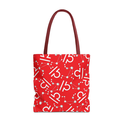 Tote Bag, Libra Zodiac Sign, AOP, (Red, White)