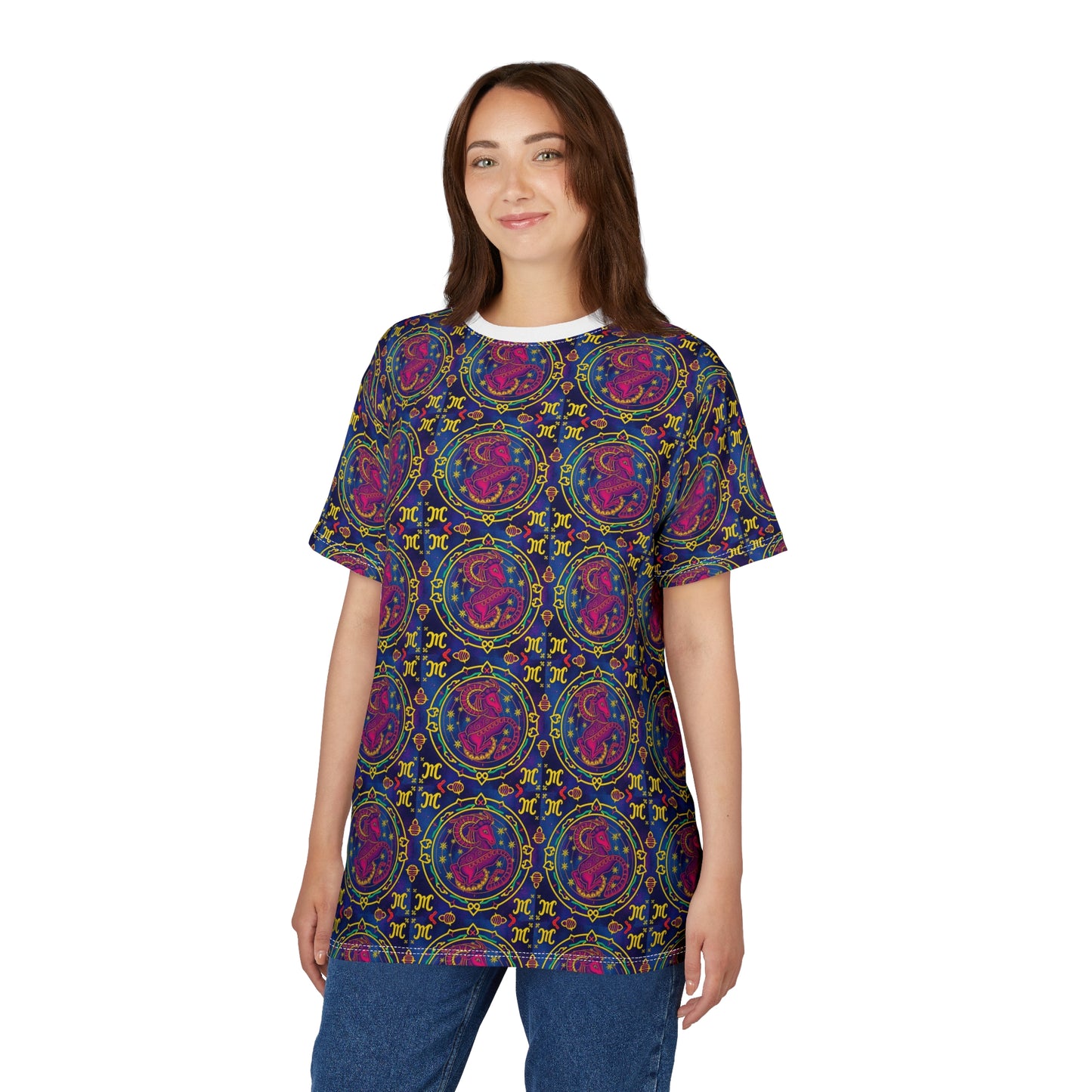 Unisex Cut & Sew T-Shirt, AOP, Capricorn, Zodiac, Pattern