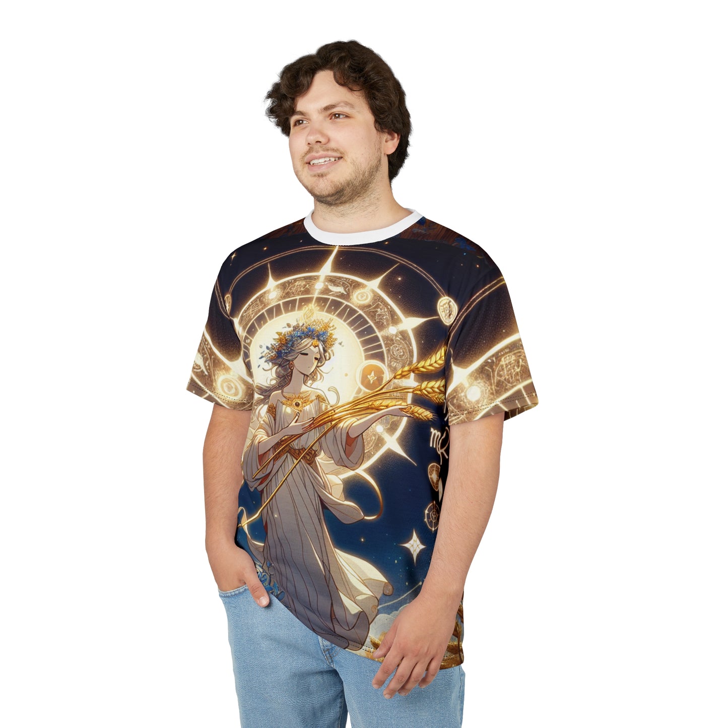 Unisex Cut & Sew T-Shirt (AOP), Fields, Virgo Zodiac Design, Regular fit, 100% Polyester