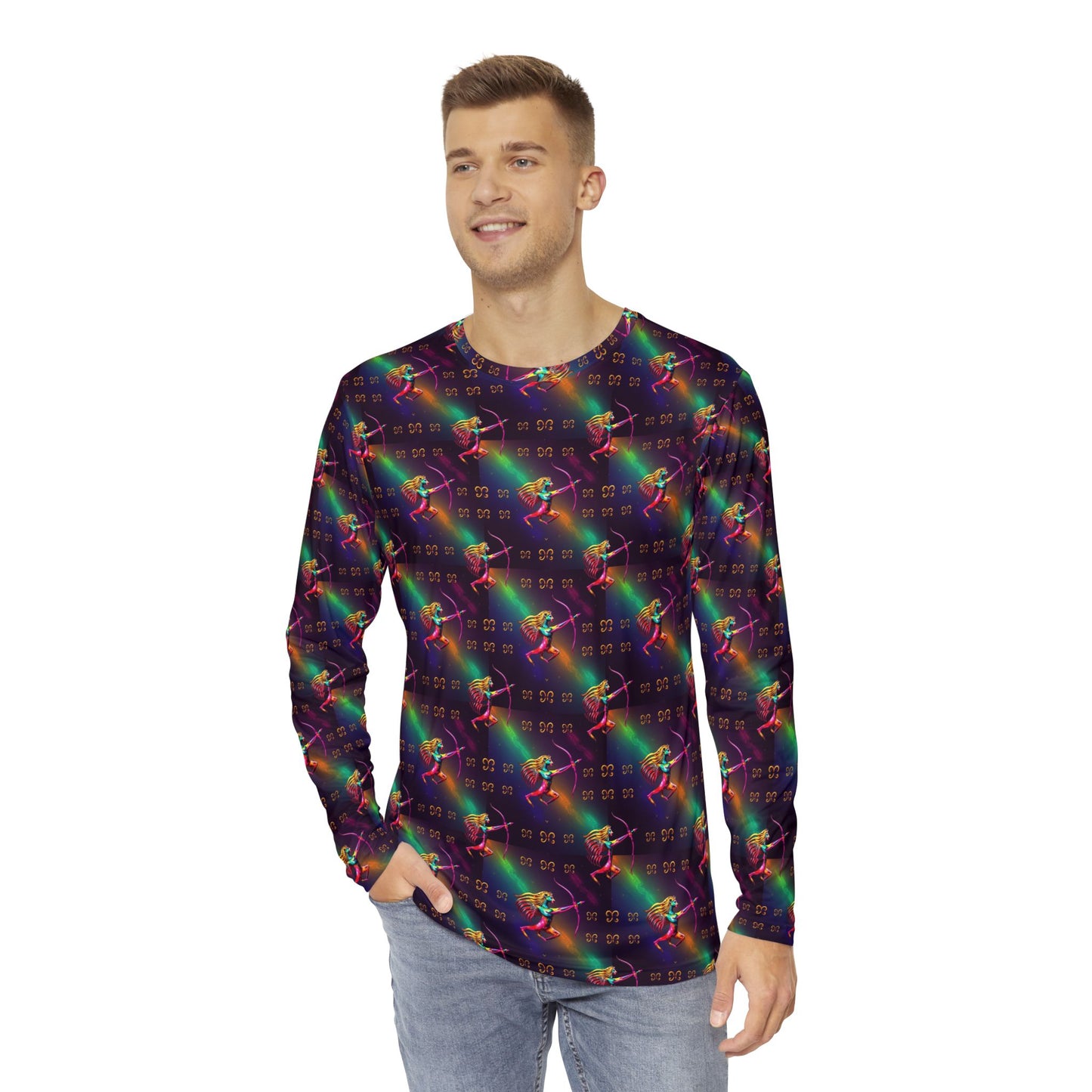 Men's Long Sleeve Shirt, (AOP), Sagittarius, Zodiac v1, Pattern