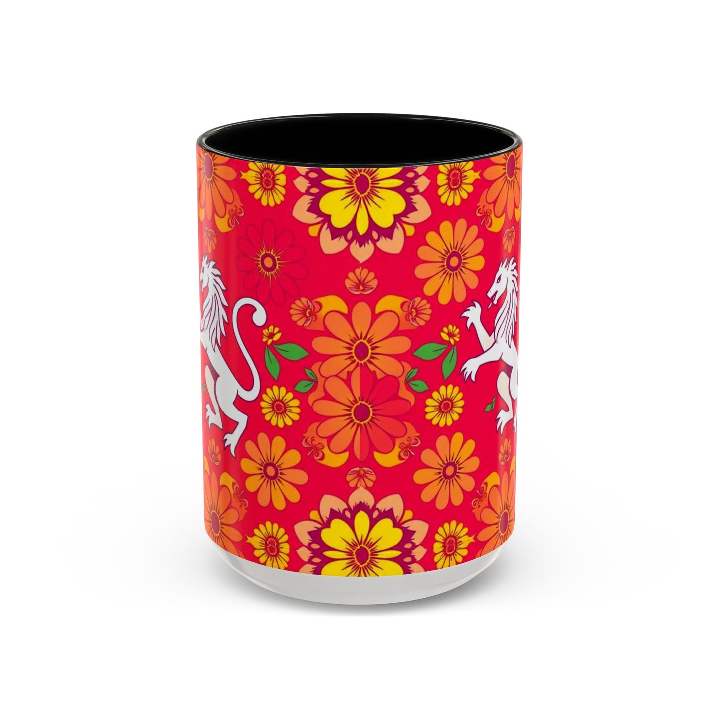 Accent Coffee Mug, Leo, Zodiac v4, Flower Pattern, (11, 15oz)