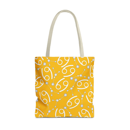Tote Bag, Cancer Zodiac Sign, AOP, (Yellow, White)