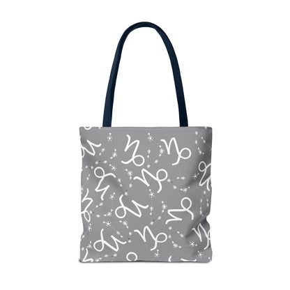 Tote Bag, Capricorn Zodiac Sign, AOP, (Grey, White)