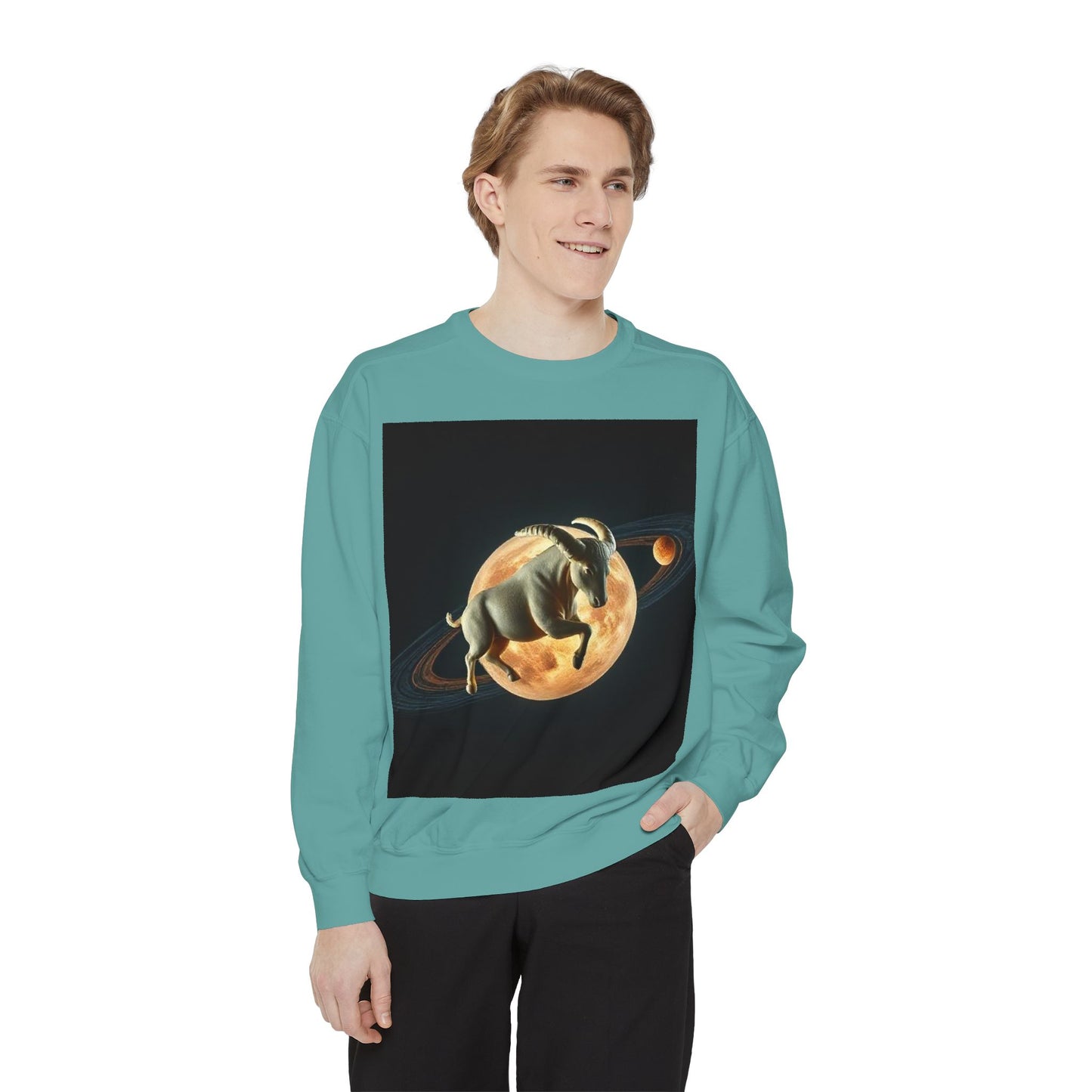 Garment-Dyed Sweatshirt, Unisex, Space Animal Design v1, Taurus