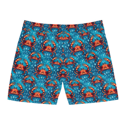 Men's Mid-Length Swim Shorts, (AOP), Cancer, Zodiac v4, Bubble Pattern