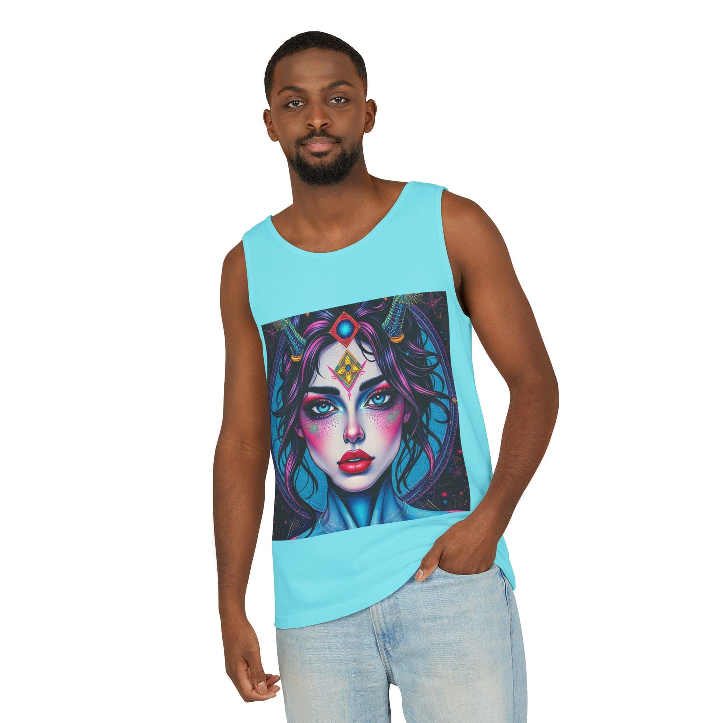 Unisex Garment-Dyed, Tank Top, Aquarius Design, Pop Art, 100% Ringspun US cotton