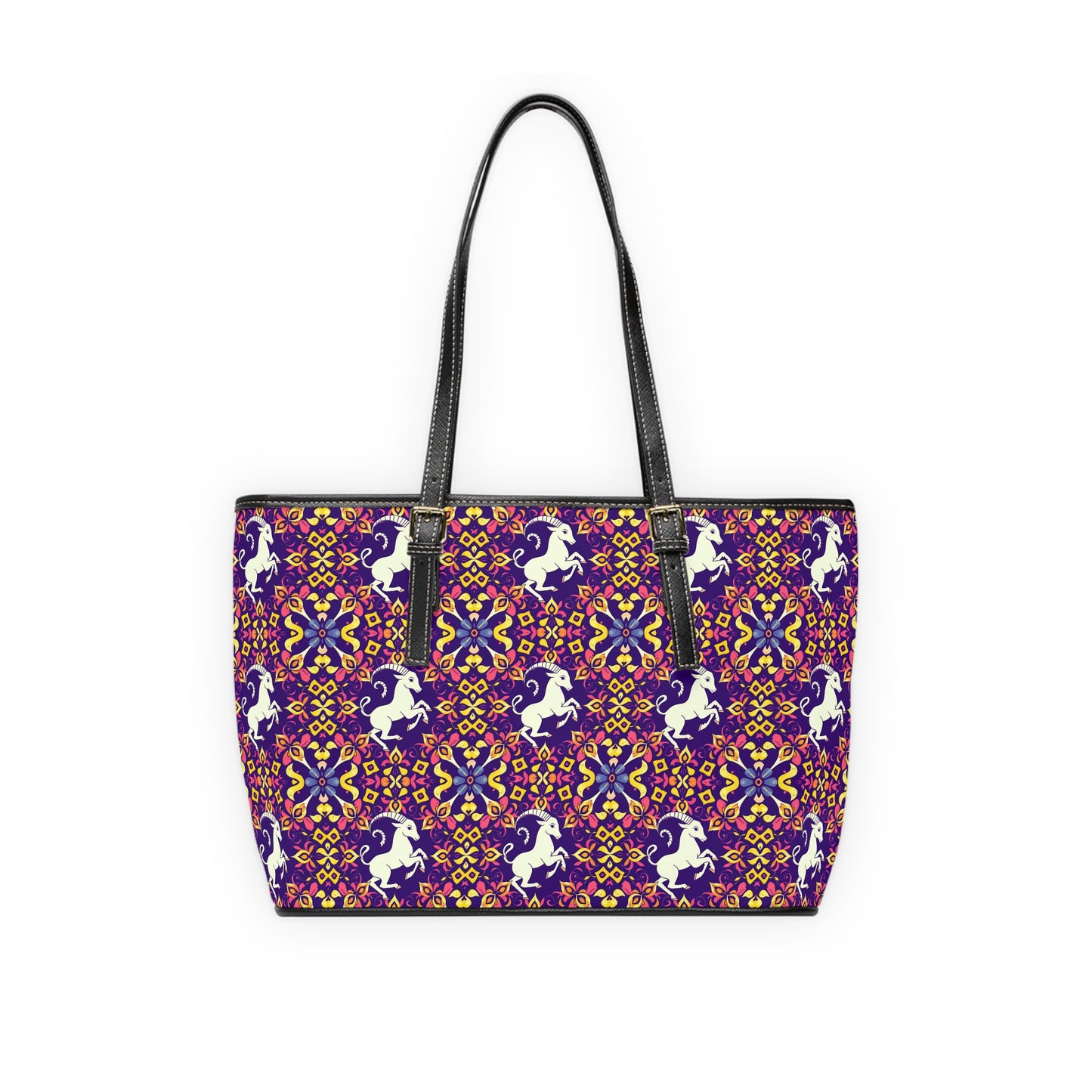 Leather Shoulder Bag, Capricorn, Zodiac v2, Flower Pattern