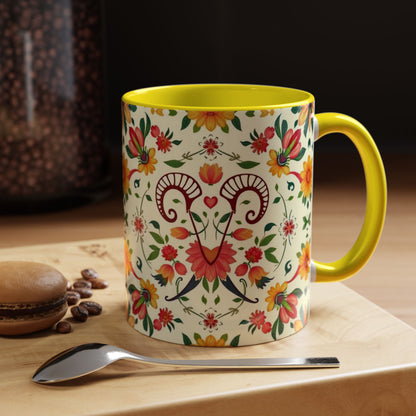 Accent Coffee Mug, Aries, Zodiac, Flower Pattern, (11, 15oz)