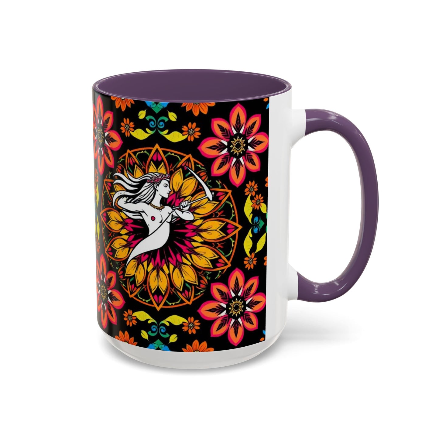 Accent Coffee Mug, Sagittarius, Zodiac v2. Flower Pattern, (11, 15oz)
