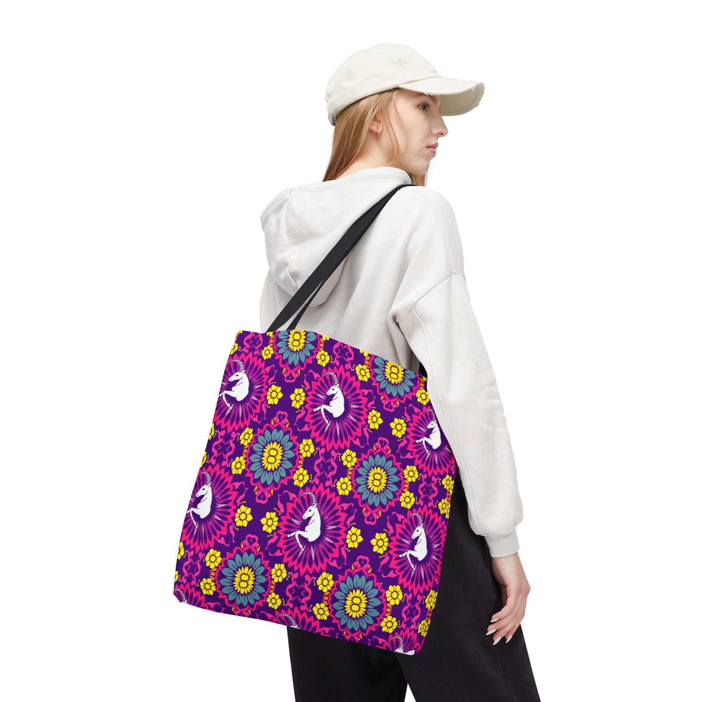 Tote Bag, (AOP), Capricorn, Zodiac v5, Flower Pattern