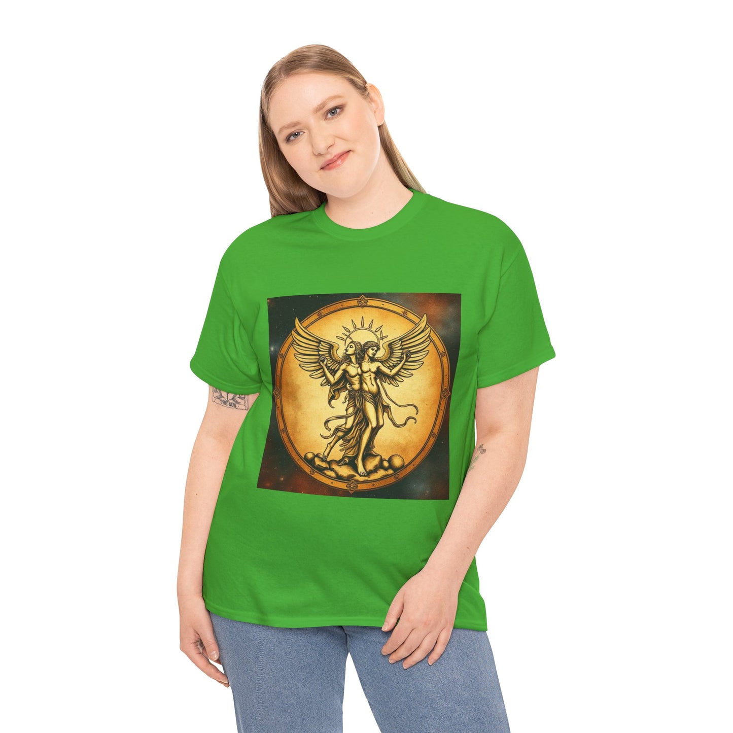 Unisex Heavy Cotton T-Shirt, Angel Twin, Gemini Zodiac Design