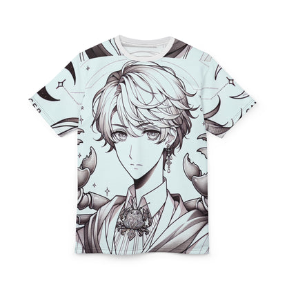 Unisex Cut & Sew T-Shirt (AOP), Anime Character, Cancer Zodiac Design, Regular fit, 100% Polyester