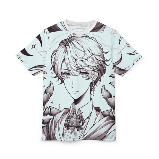 Unisex Cut & Sew T-Shirt (AOP), Anime Character, Cancer Zodiac Design, Regular fit, 100% Polyester