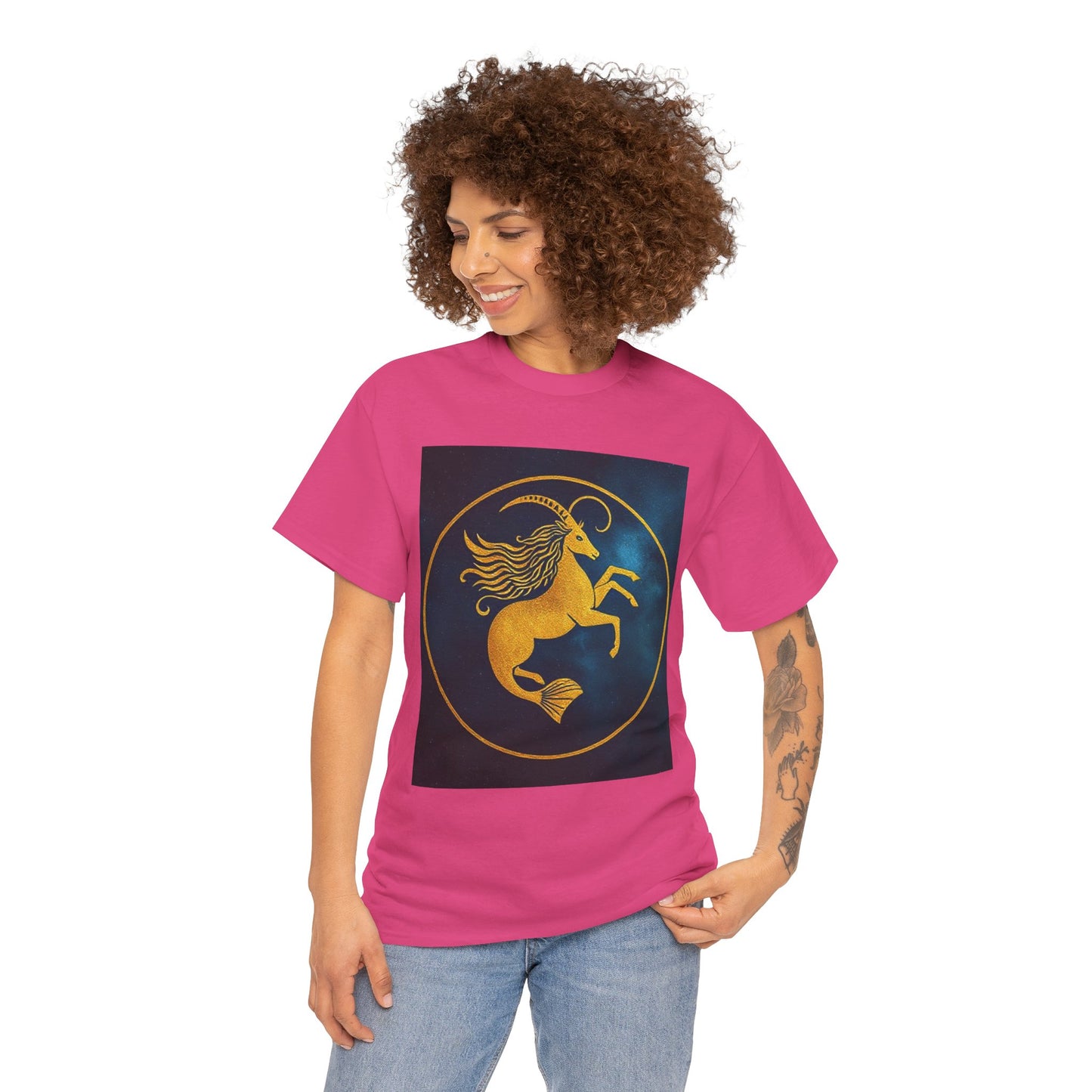 Unisex Heavy Cotton T-Shirt, Capricorn Animal v4, Symbol, Zodiac Design