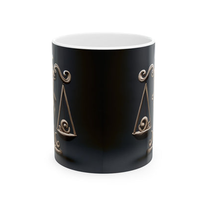 Ceramic Mug, (11oz, 15oz), Ceramic Coffee Mug, Swirly Scale, Libra Zodiac Design