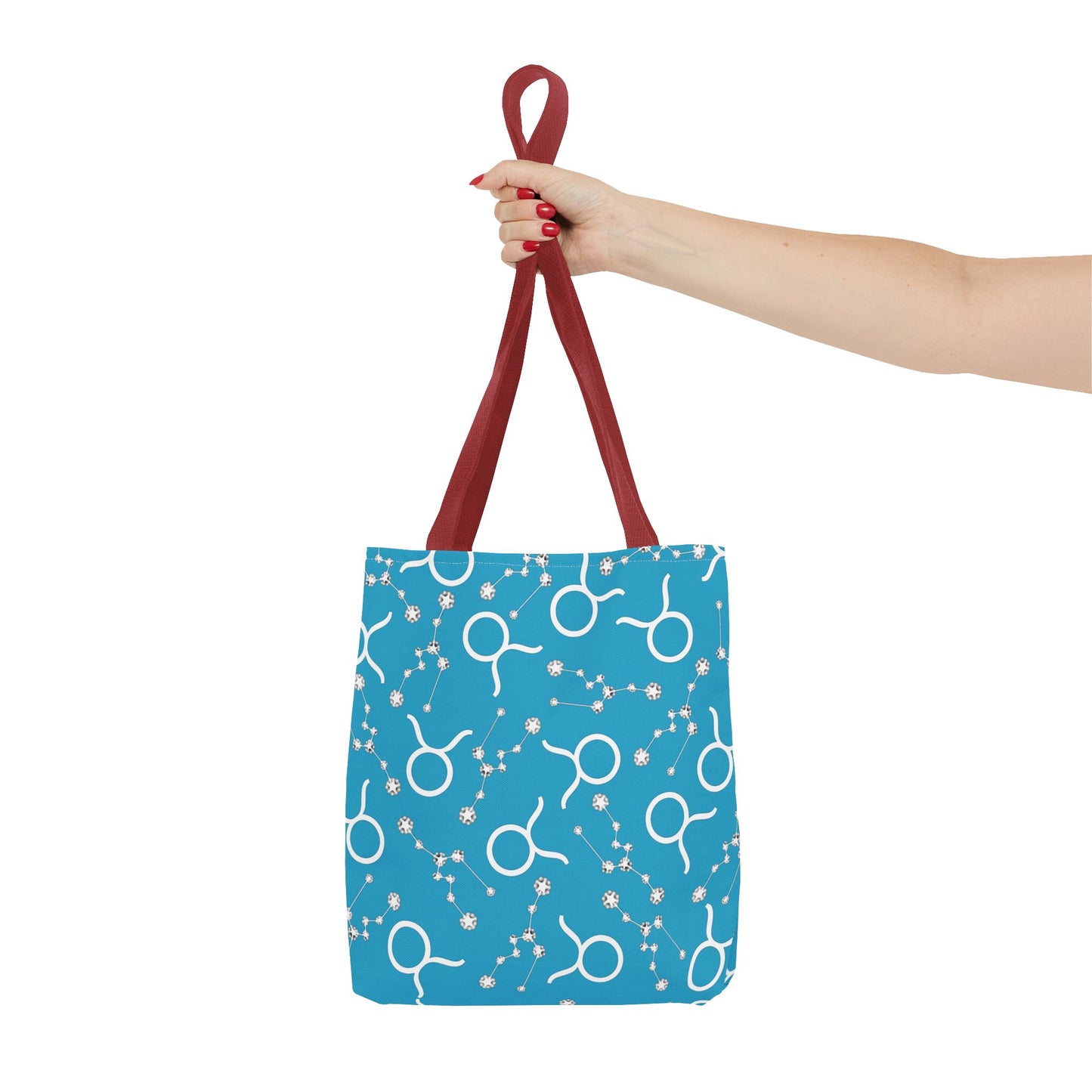 Tote Bag, Taurus Zodiac Sign, AOP, (Turquoise, White)