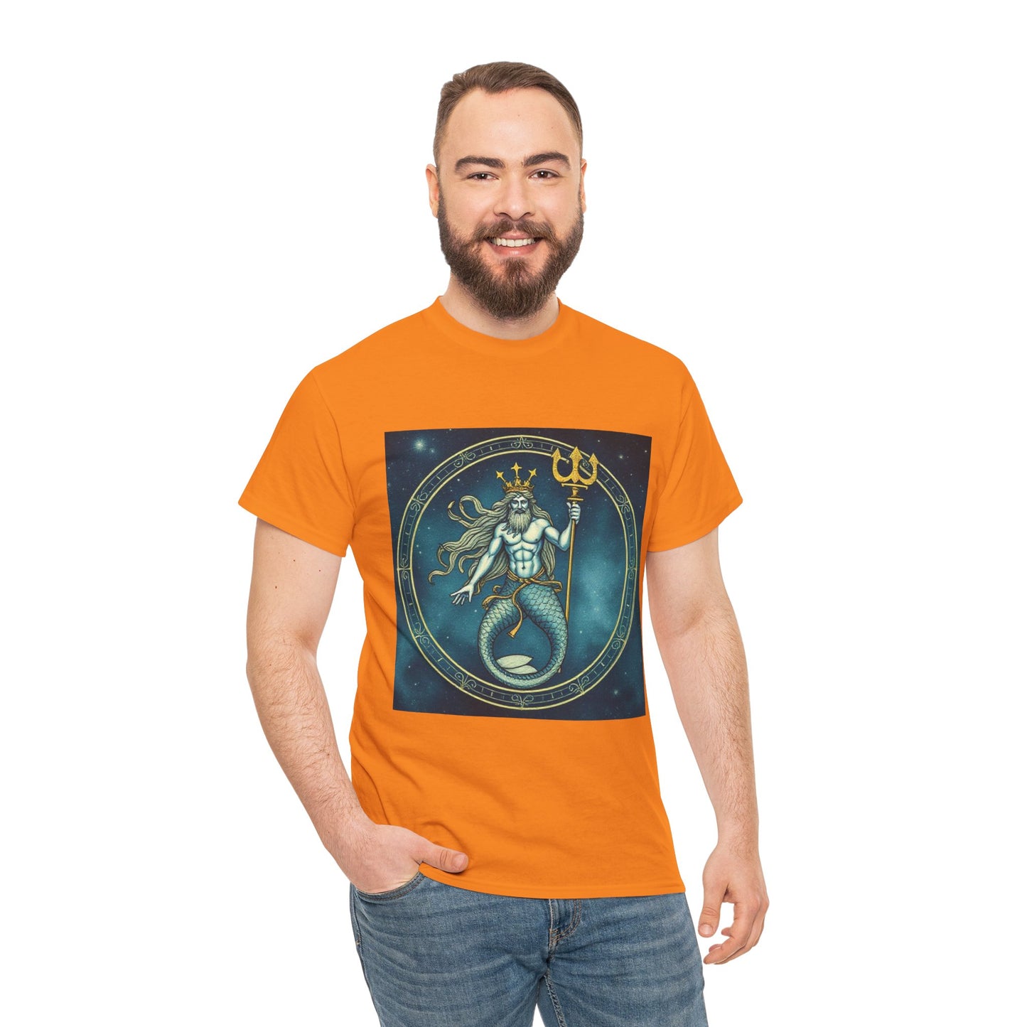 Unisex Heavy Cotton T-Shirt, Aquarius God 5v, Zodiac Design