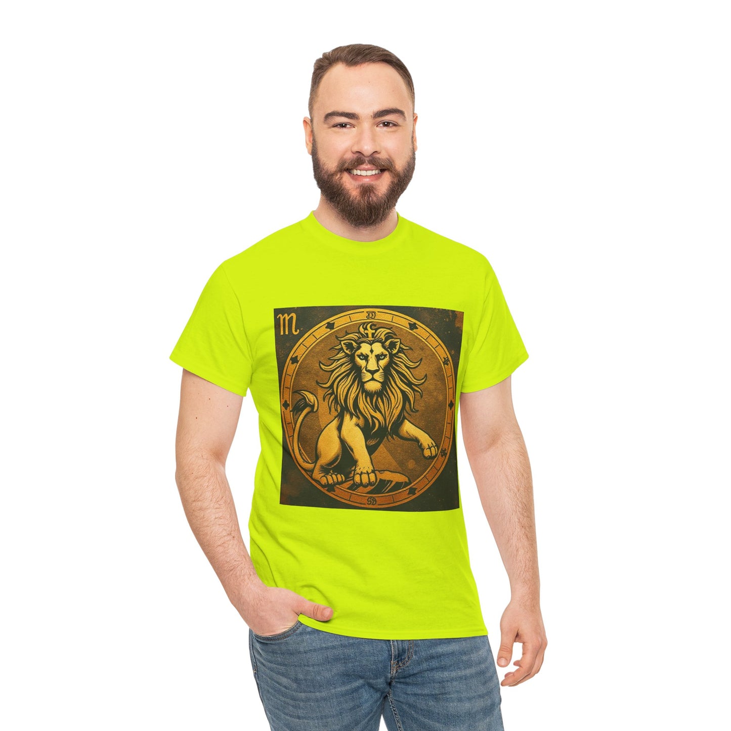 Unisex Heavy Cotton T-Shirt, Gold Lion, Leo Zodiac Design