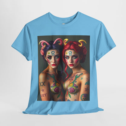 Unisex Heavy Cotton T-Shirt, Gemini, Zodiac v3, Sexy Art