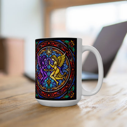 Ceramic Mug, (11oz, 15oz), Ceramic Coffee Mug, AOP, Glass Design v1, Gemini Zodiac