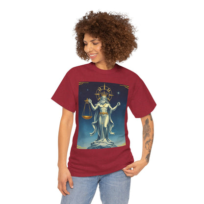 Unisex Heavy Cotton T-Shirt, Space, Libra God, Zodiac Design
