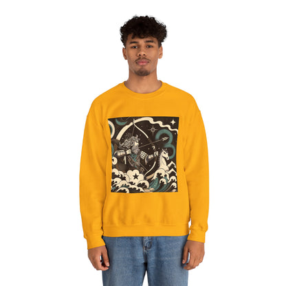 Unisex Heavy Blend™ Crewneck Sweatshirt, Man With Arrow Sagittarius Zodiac Design