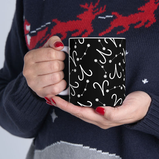 Ceramic Mug, (11oz, 15oz), Ceramic Coffee Mug, Black AOP, Aries Zodiac Design