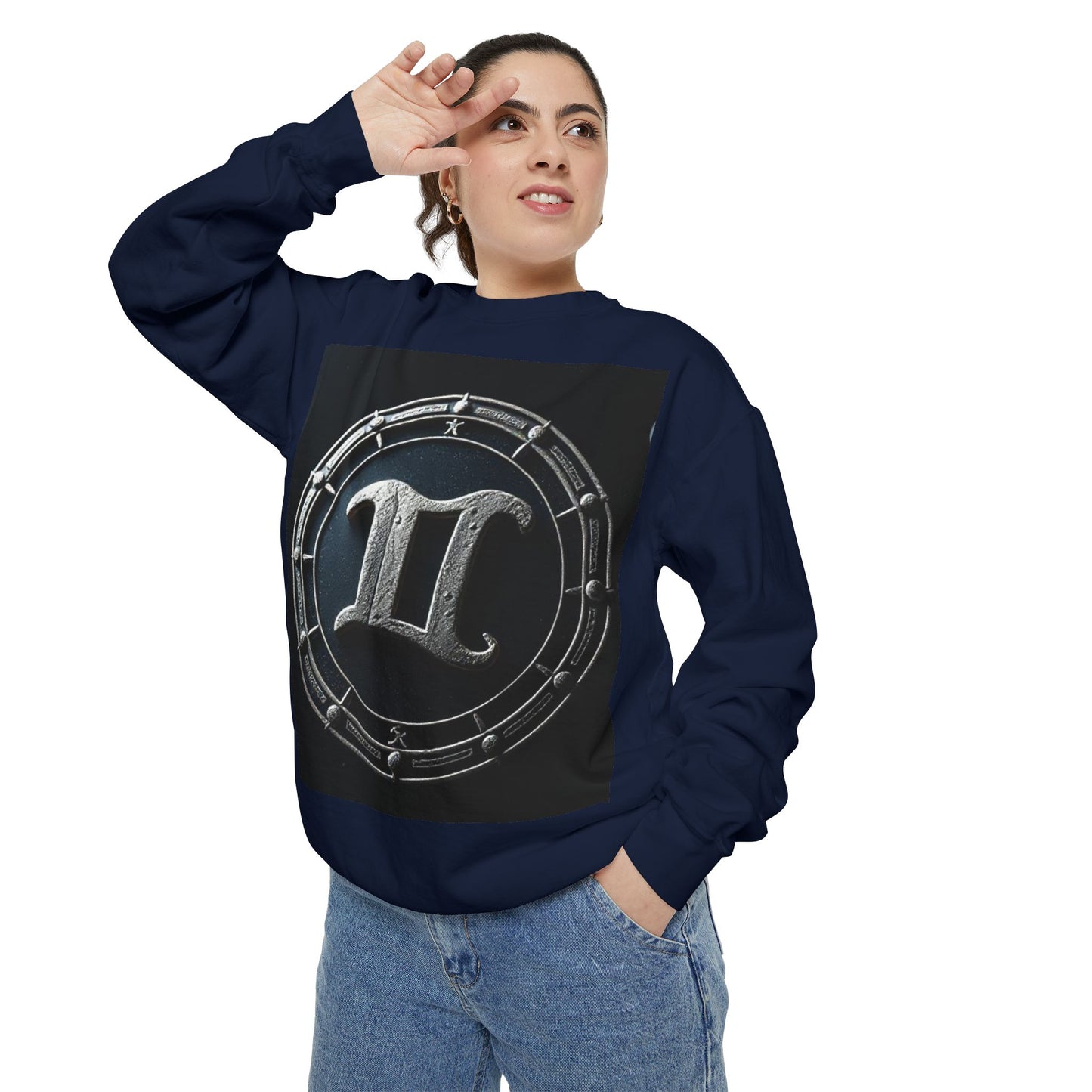 Garment-Dyed Sweatshirt, Unisex, Space Symbol Design v1, Gemini