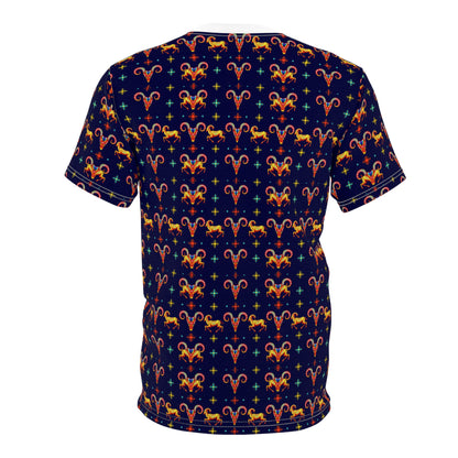 Unisex Cut & Sew T-Shirt, (AOP), Aries, Zodiac v3, Jewels Pattern
