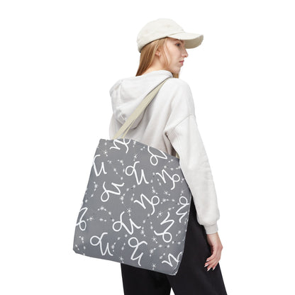 Tote Bag, Capricorn Zodiac Sign, AOP, (Grey, White)