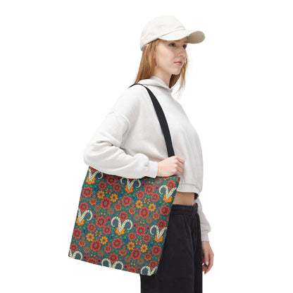 Tote Bag, (AOP), Aries, Zodiac v1, Flower Pattern